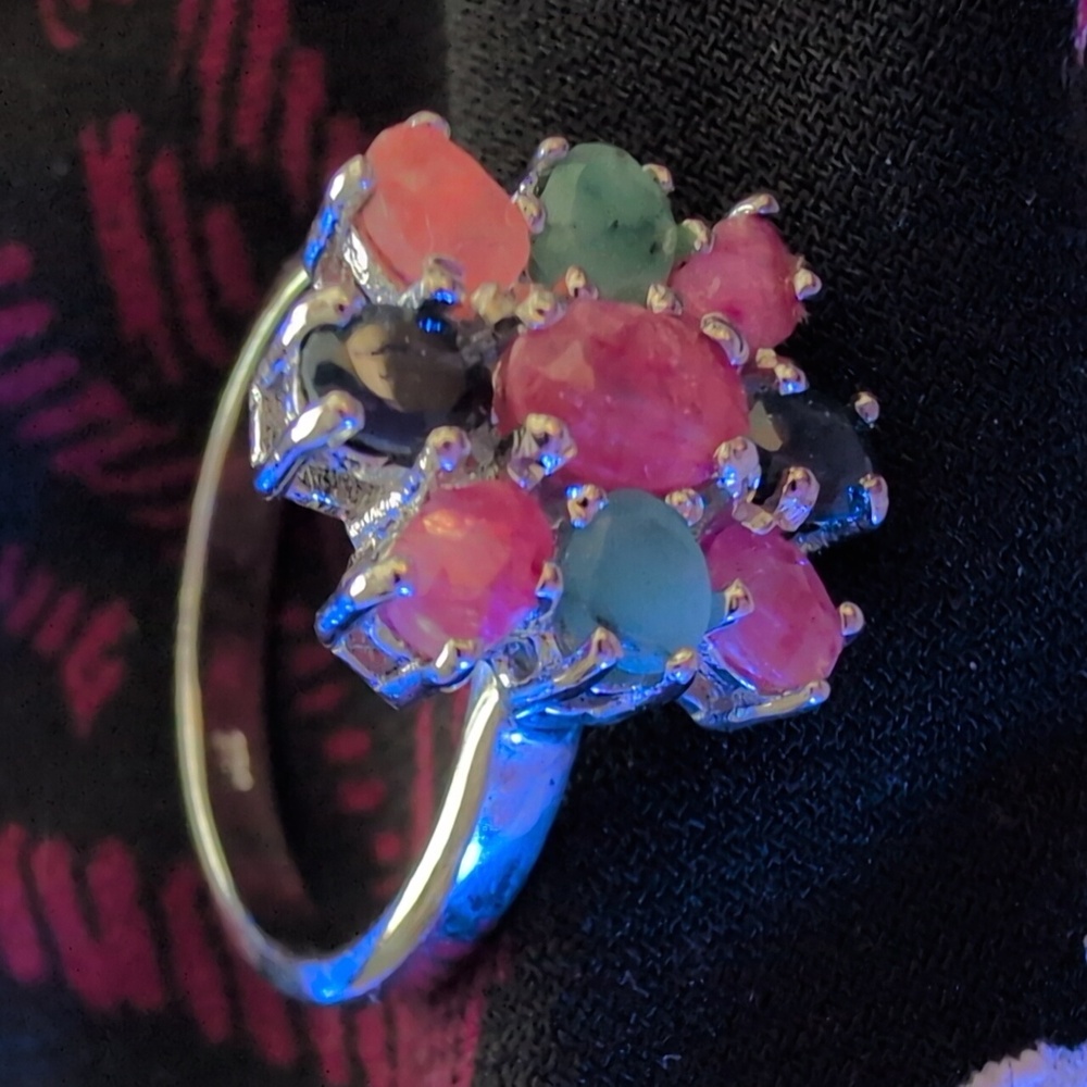 Sterling Silver Multi-Stone Flower Ring - Picture 2 of 3